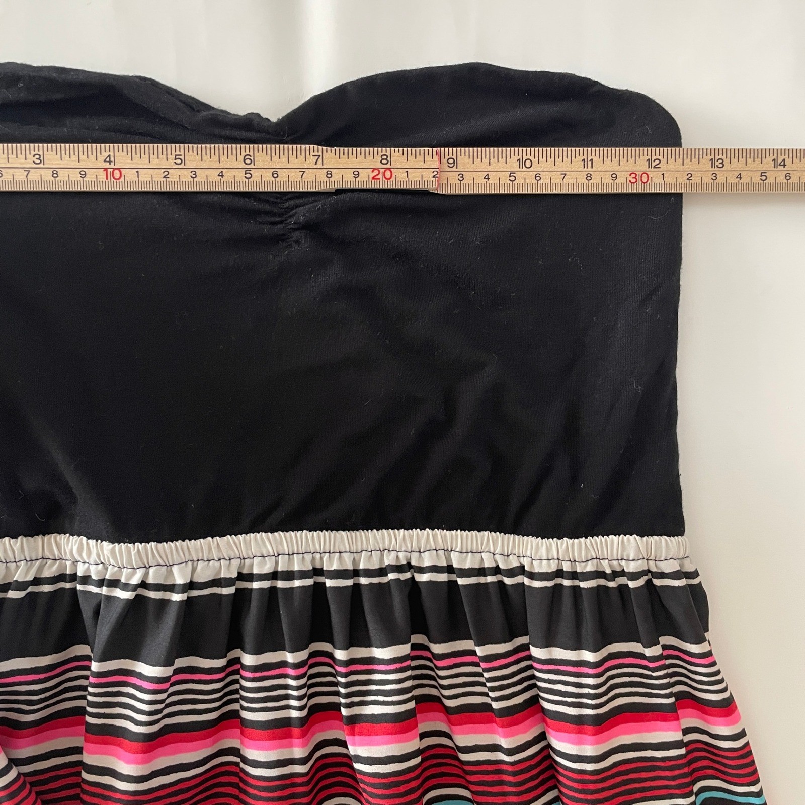 Roxy Strapless Striped Mini Sun Dress Black Pink Multi Festival Y2K Boho Wmns M