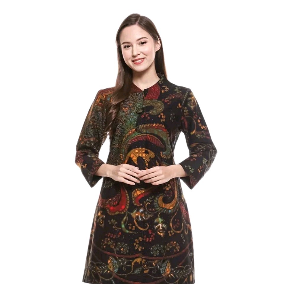Kedu Batik Women’s Batik Tunic, Black AZZURA Cotton, Formal Women’s Fur Tunic