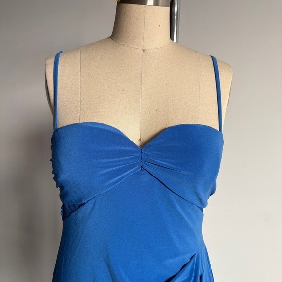 $398 NWT BCBGMaxAzria Asymmetrical Side Drape Dress in Larkspur Blue Sz 4