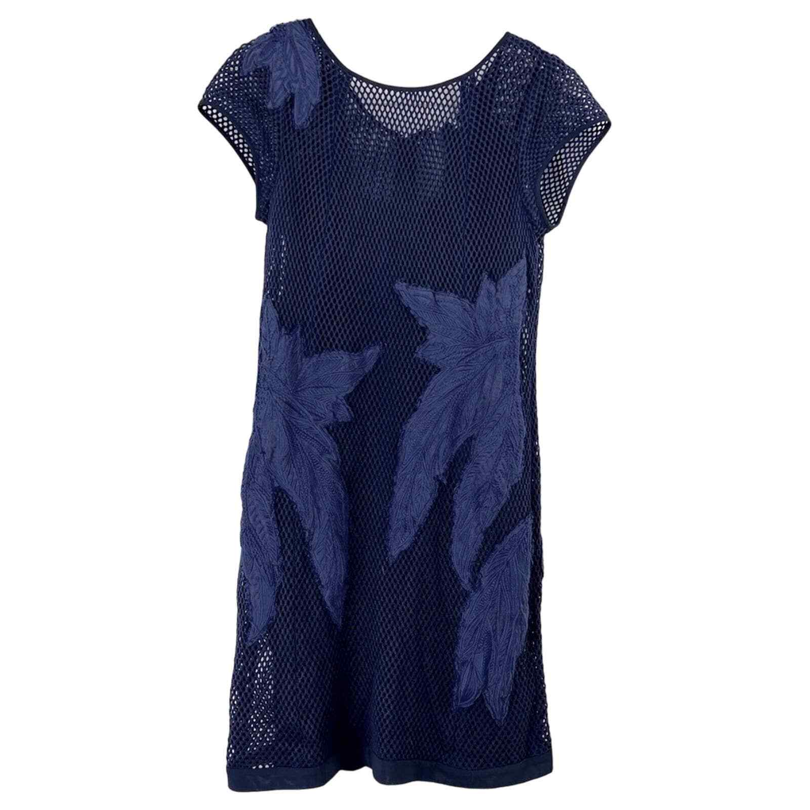 REBECCA MINKOFF 8 Ivy Leaf Embroidered Appliqué Mesh Mini Dress Indigo