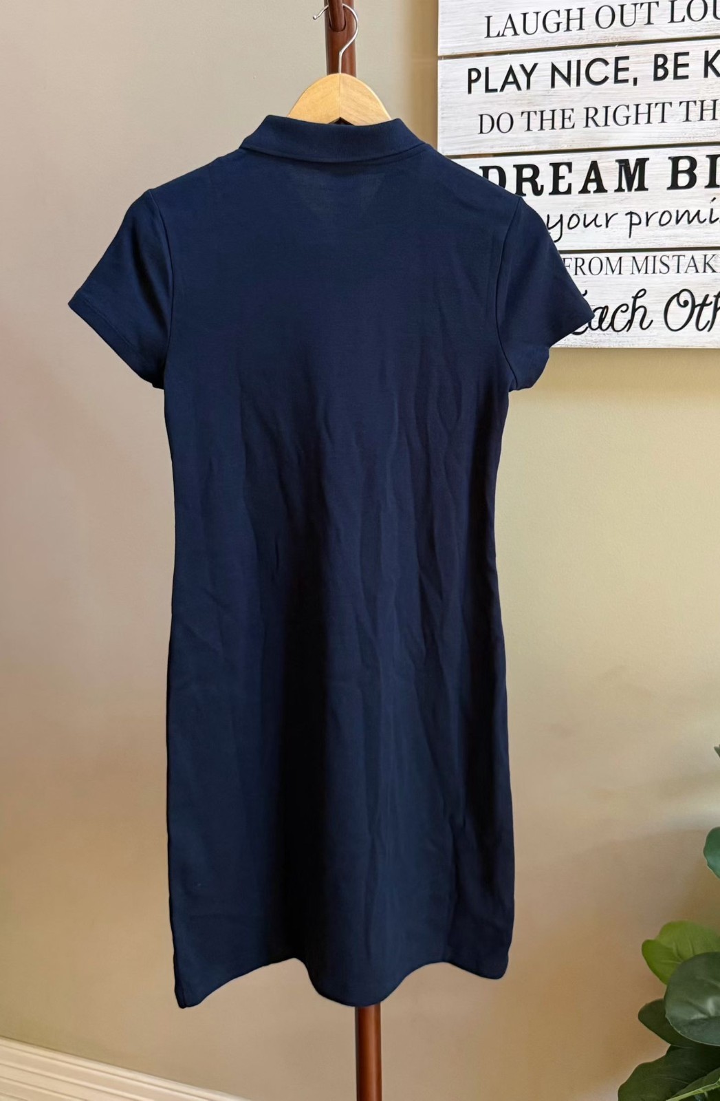 Tommy Hilfiger Navy Knit 1/4 Zip Polo Dress Short Sleeve Embroidered Flag Slim