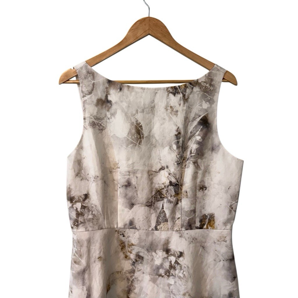 NWT Lafayette 148 New York Leaves Print Bateau Neck Silk & Linen Dress Sz 10 US