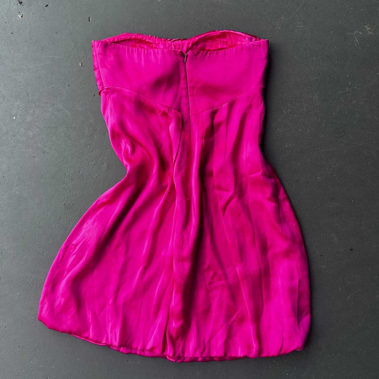 Cache Hot Pink Strapless Satin Cocktail Dress Bubble Hem Size 6