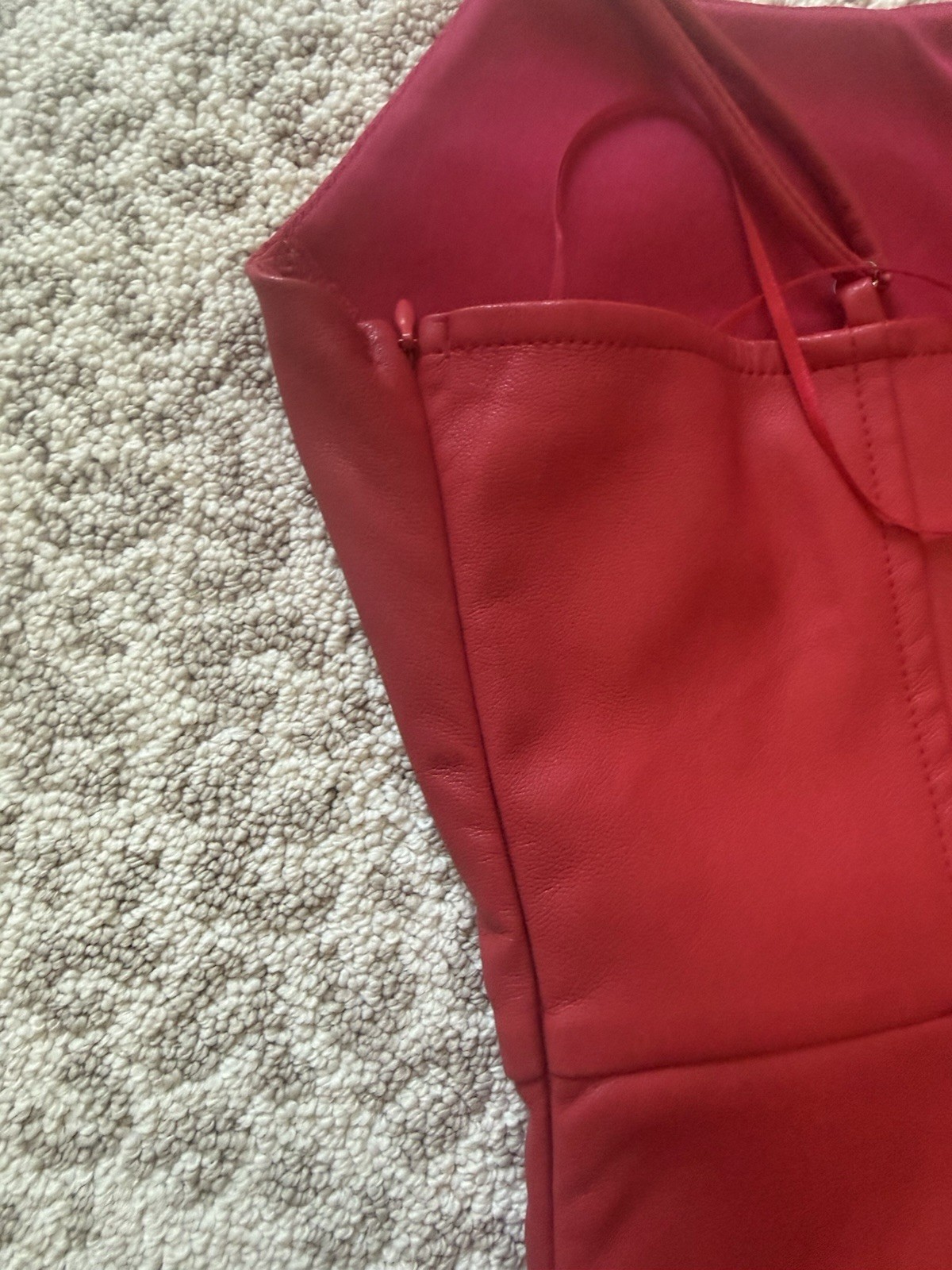 Dee Elly Red Leather Look Midi Dress Women’s Large NWOT Adjustable Straps