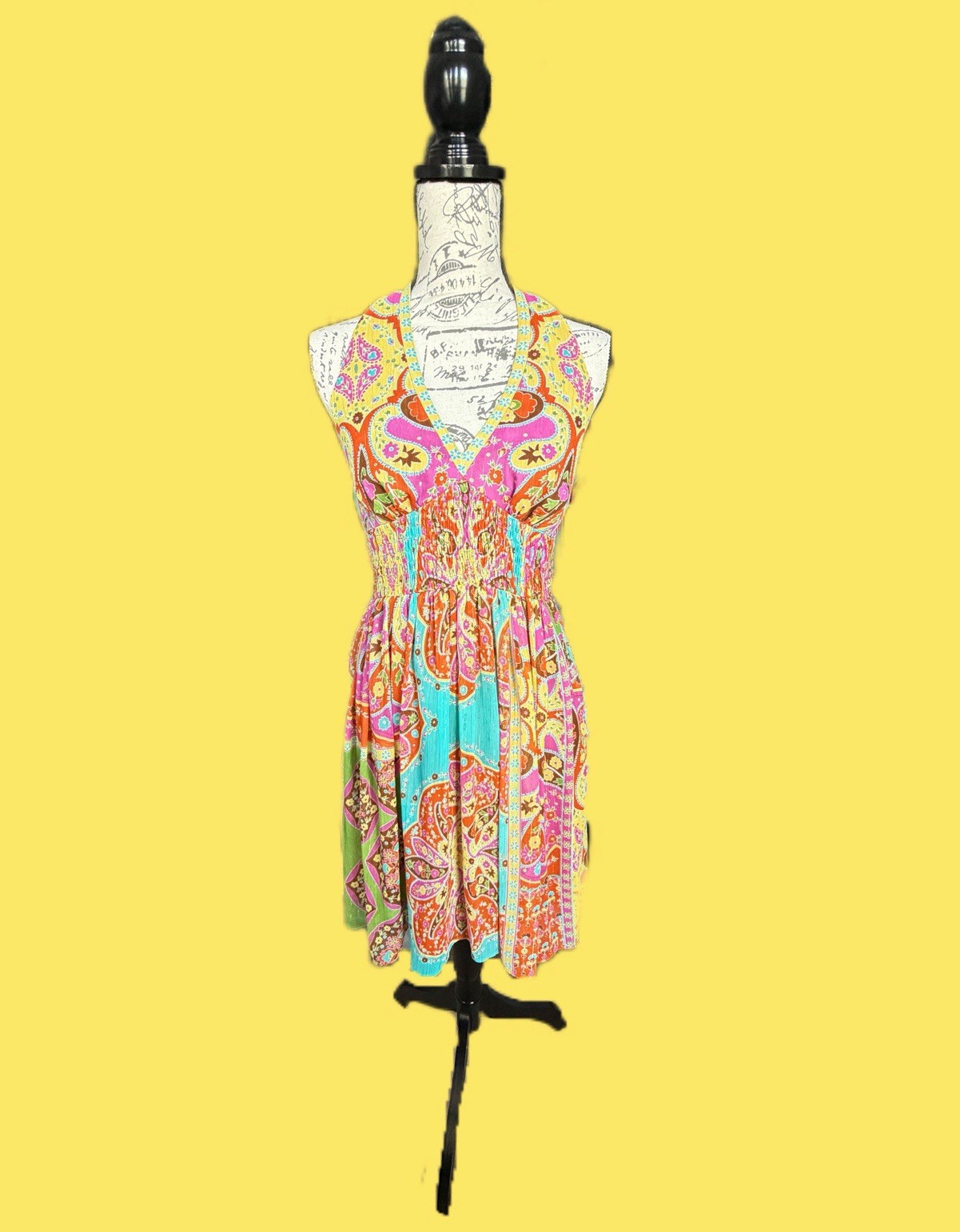 Vintage MixIt Pink Multicolor Paisley Halter Mini Dress