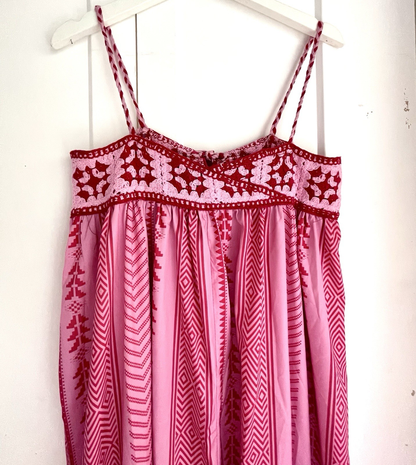 Women Sz L Boho Maxi Dress Crochet Patchwork Sleeveless Long Flowy Swing Dress