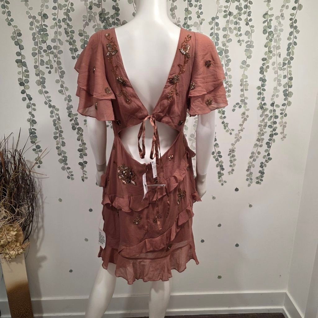 ASOS Design Beaded Ruffle Mini Dress Dusty Rose US 12 NWT