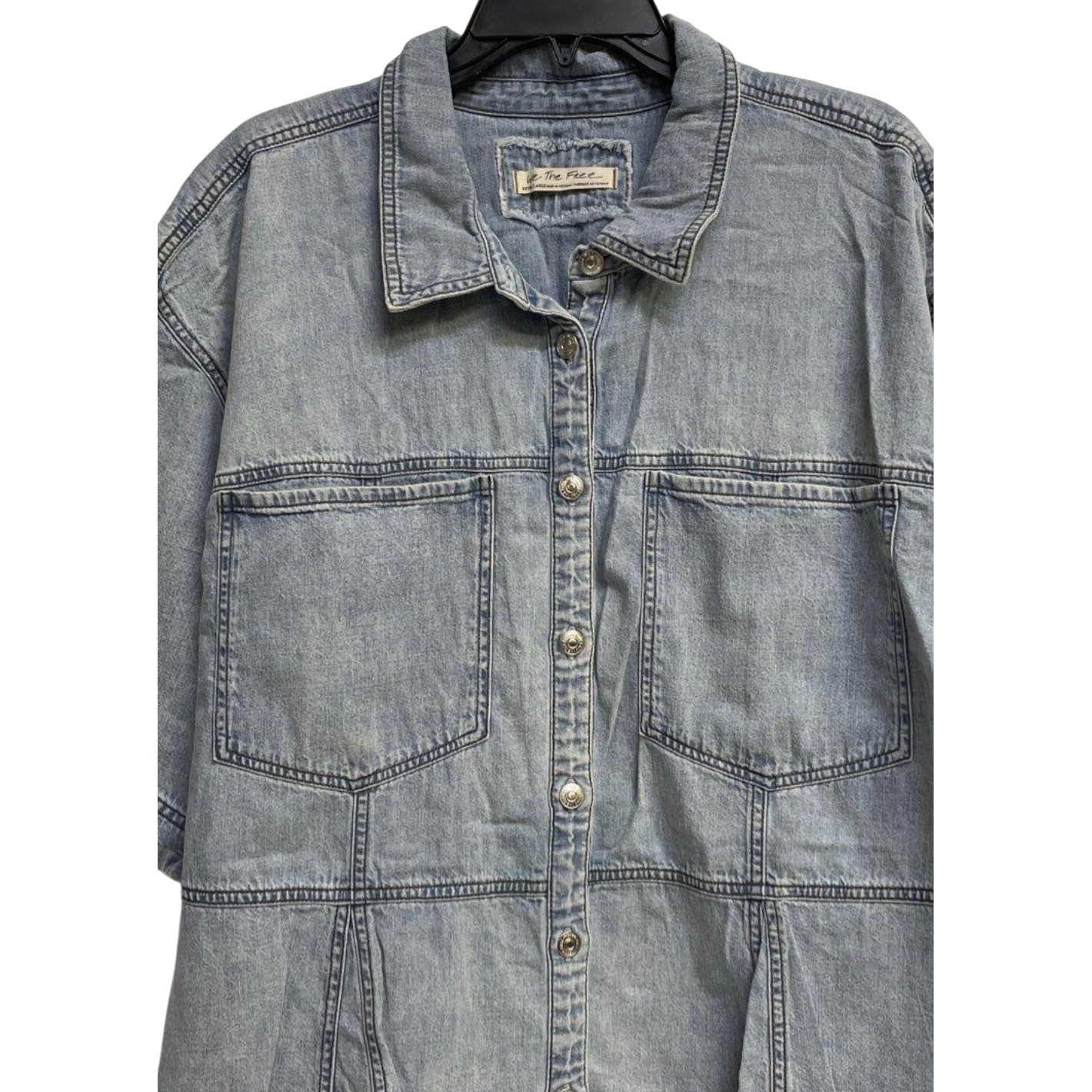 Free People We The Free Jenny Tunic Denim Mini Dress Light Wash Blue XL No Belt