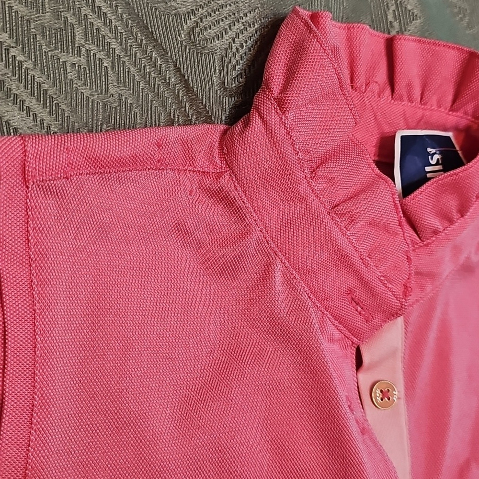 Peter Millar NWT Stand Up Ruffle Collar Coral 5 Button Dress With Back Pocket