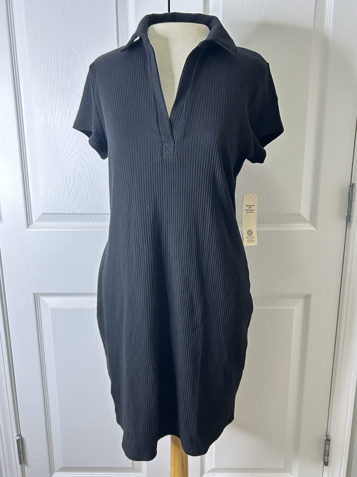 No Boundaries Black Ribbed Knit Collared Polo T-Shirt Dress Short Sleeve L