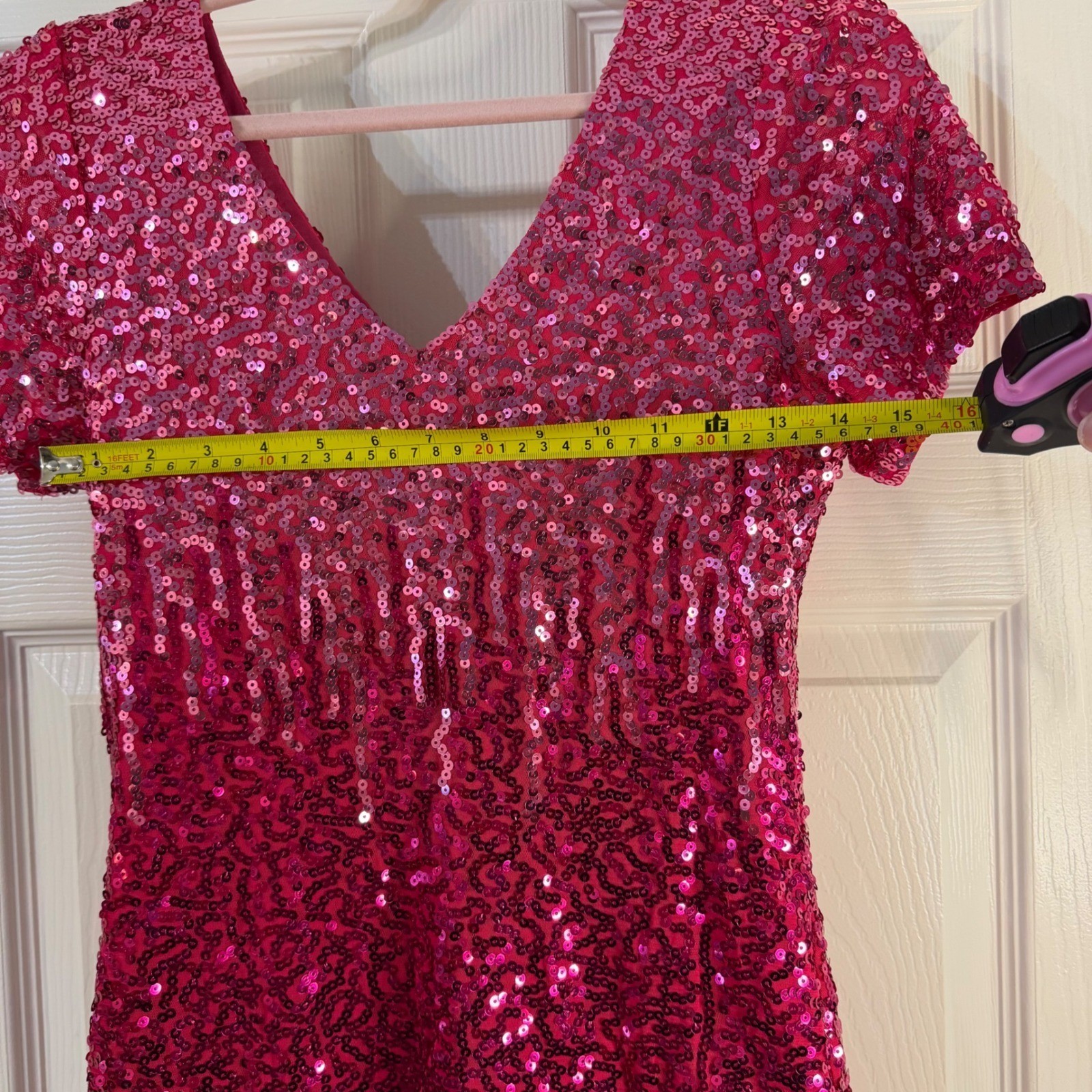 PrettyGuide Pink Ombre Sequin Mini Dress V-Neck Short Sleeve Party Dress Size S