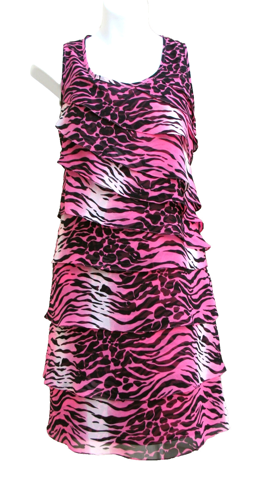ANDREA BEHAR Boston Proper 8 SILK Animal Print Ruffle Shift Cocktail Dress Pink