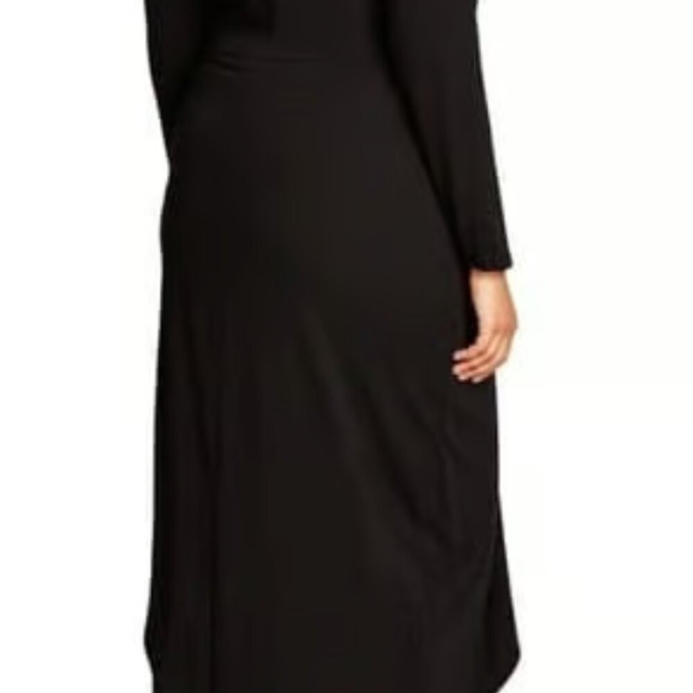City Chic Black Long Sleeve Asymmetrical Cutout Midi Dress Ruching Size L(20)