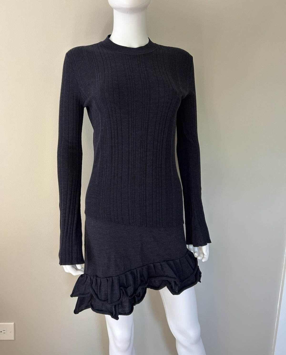 Balenciaga Paris Navy Wool Ribbed Knit Mini Sweater Dress IT 36