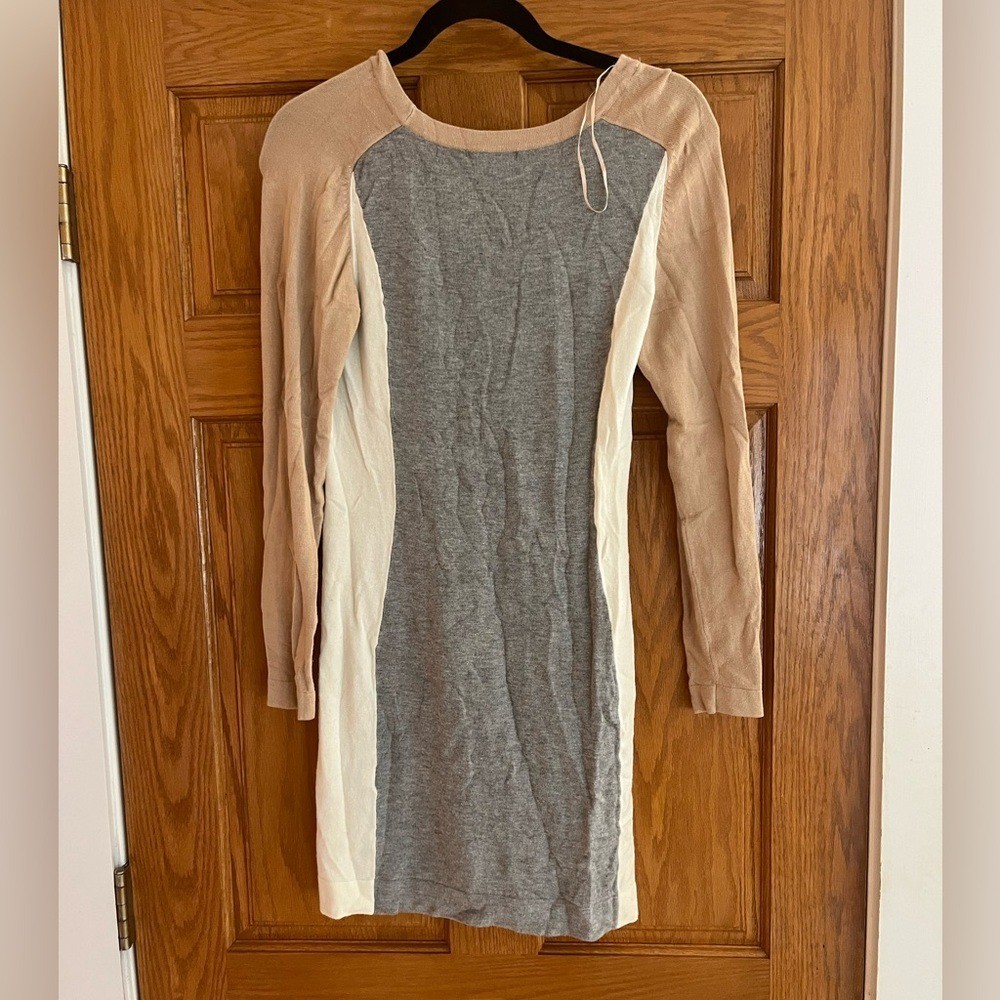 TART neutral color block long sleeve sweater dress
