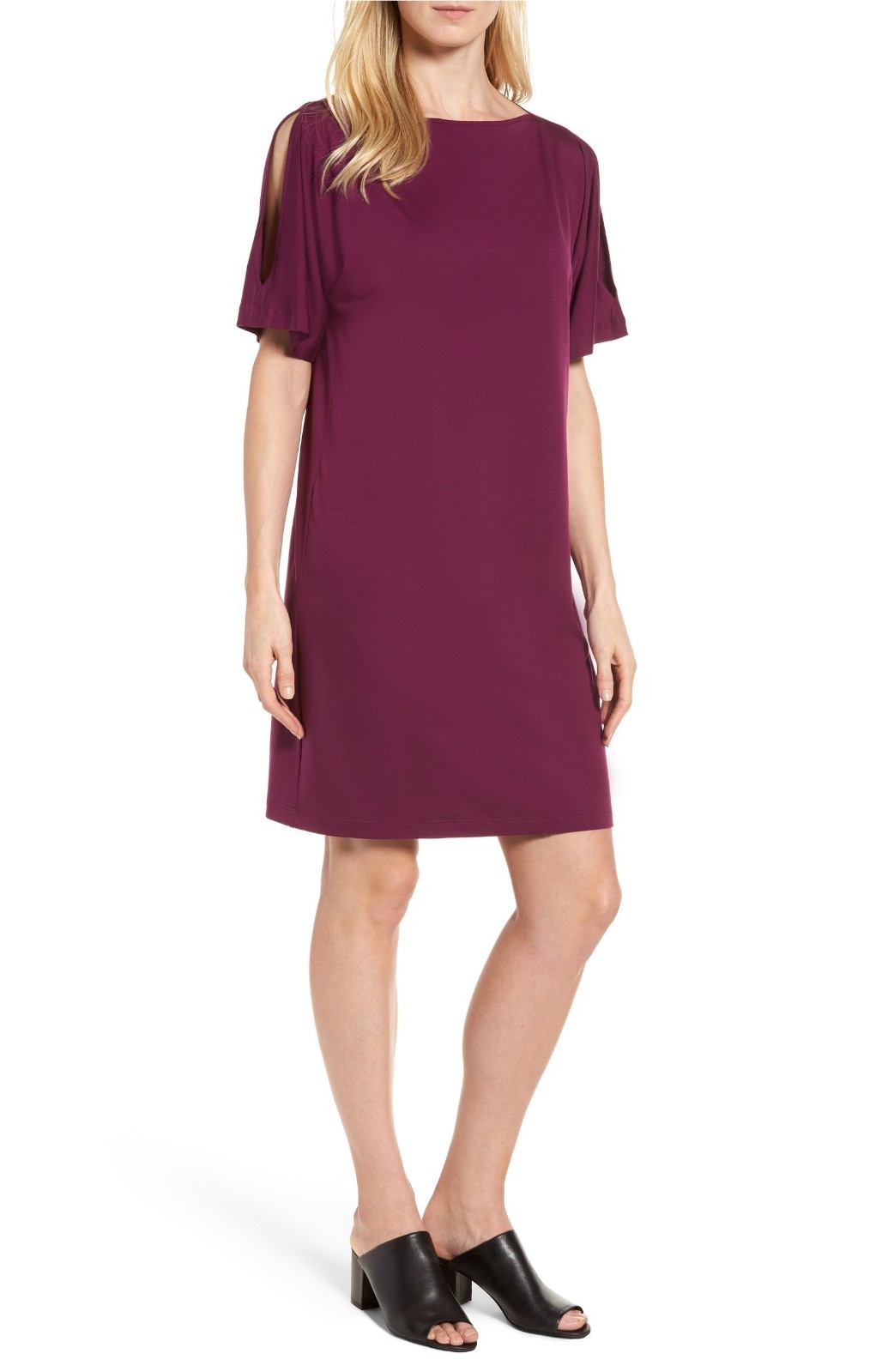 EILEEN FISHER Boysenberry Split Sleeve Kimono Tencel Jersey Shift Dress L 14/16