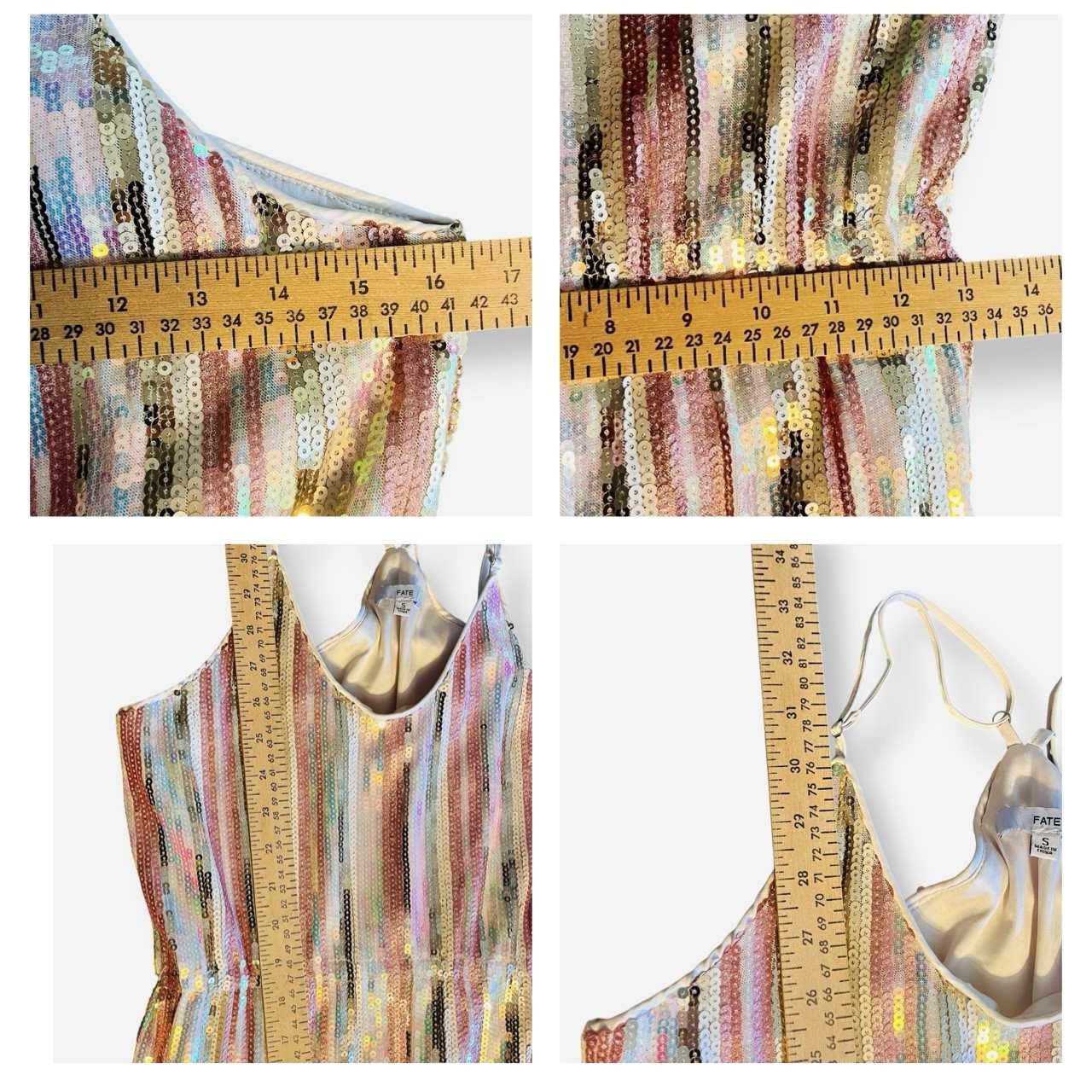 Fate Mini Dress Sequin Cotton Racerback Womens Small Pink Gold Silver Striped