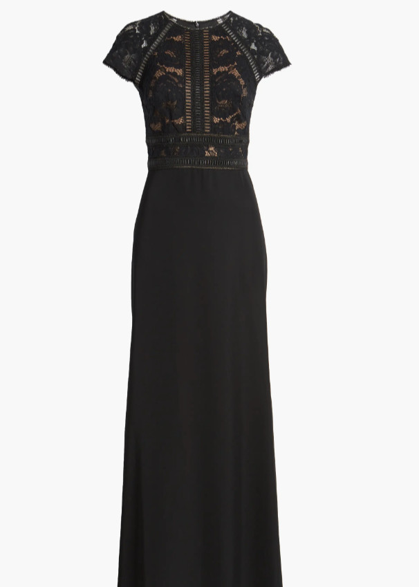 NEW, Tadashi Shoji Lace & Crepe A-Line Gown in Black Sz 12 #LD393