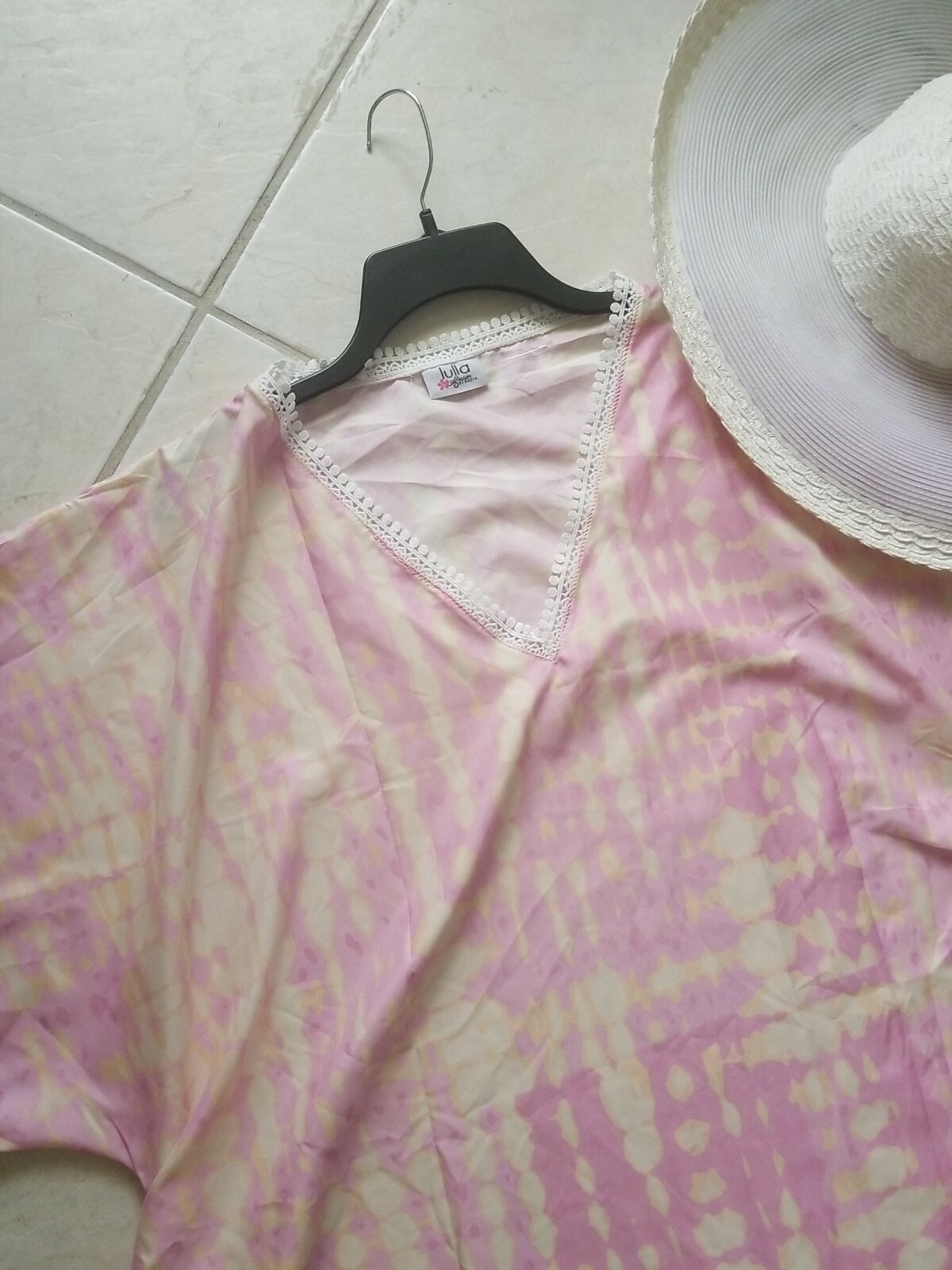 Lulla by Bindya Dress Kaftan Boho Tunic Tie Dye Pink Silky ONE SIZE RuchedNWT$95