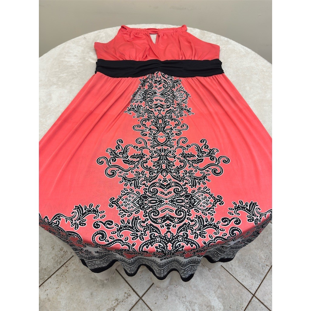 Just Love Maxi Dress Womens 3XL Plus Coral Pink Paisley Halter Keyhole