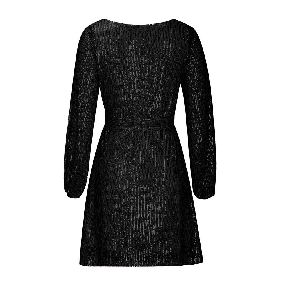 Women Sexy Sequin Shiny Long Sleeve Bodycon Mini Dress Ladies Evening Party Gown
