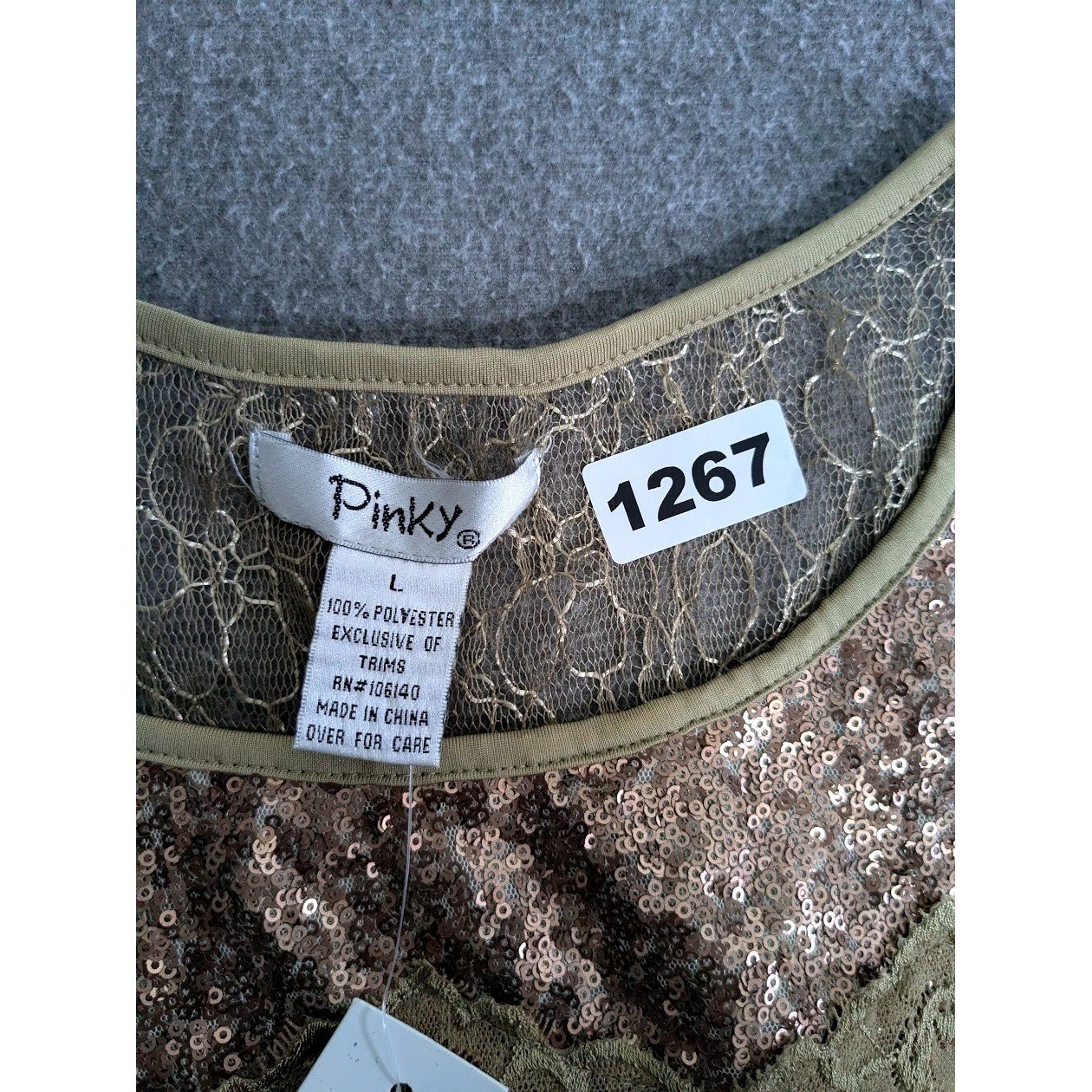 Pinky Womens Gold Sequin Lace Mesh L Fit Flare Party Dress Cream Bronze NWT