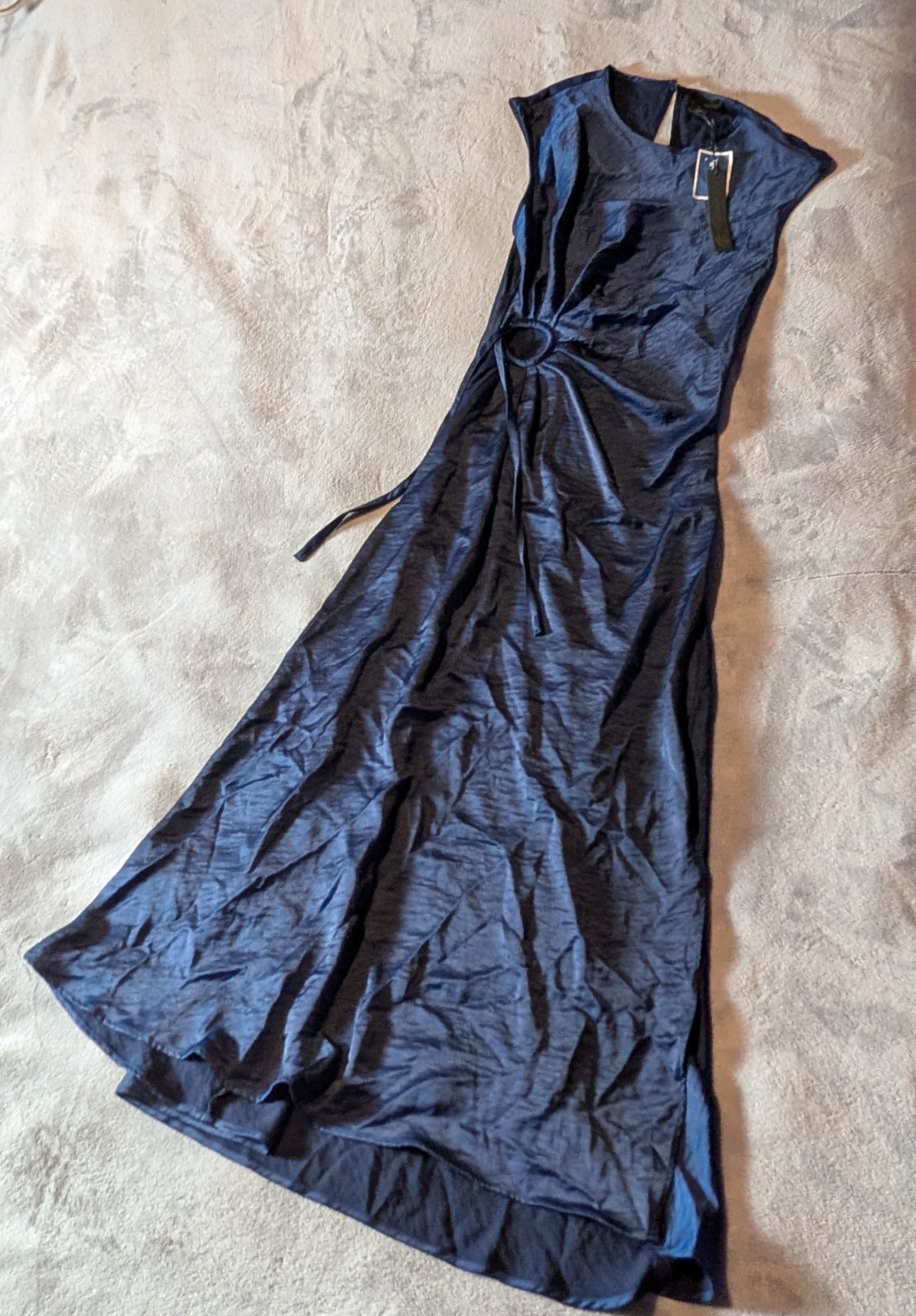 House Of Harlow 1960 Navy Blue Sleeveless Stain Maxi Dress With Front Ring Sz M