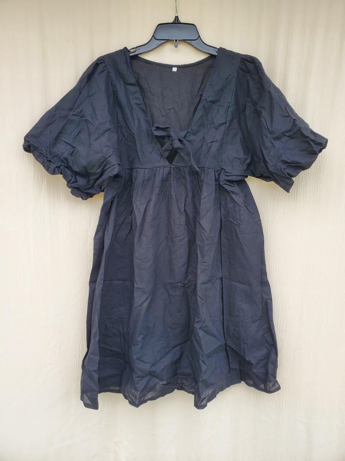 Women’s V-Neck Lantern Sleeve Mini Dress Bk