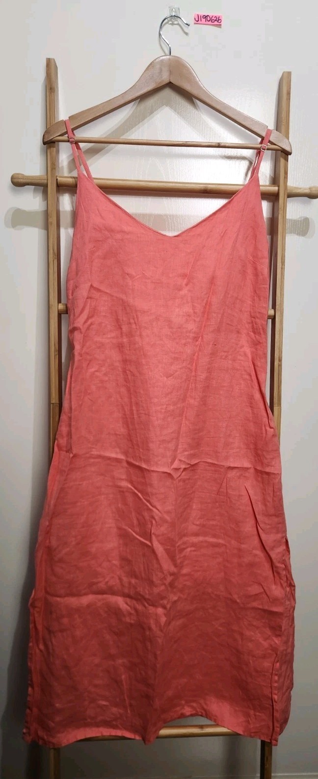 Ghanda Pink Linen Spaghetti Strap Midi Tie Back Dress M