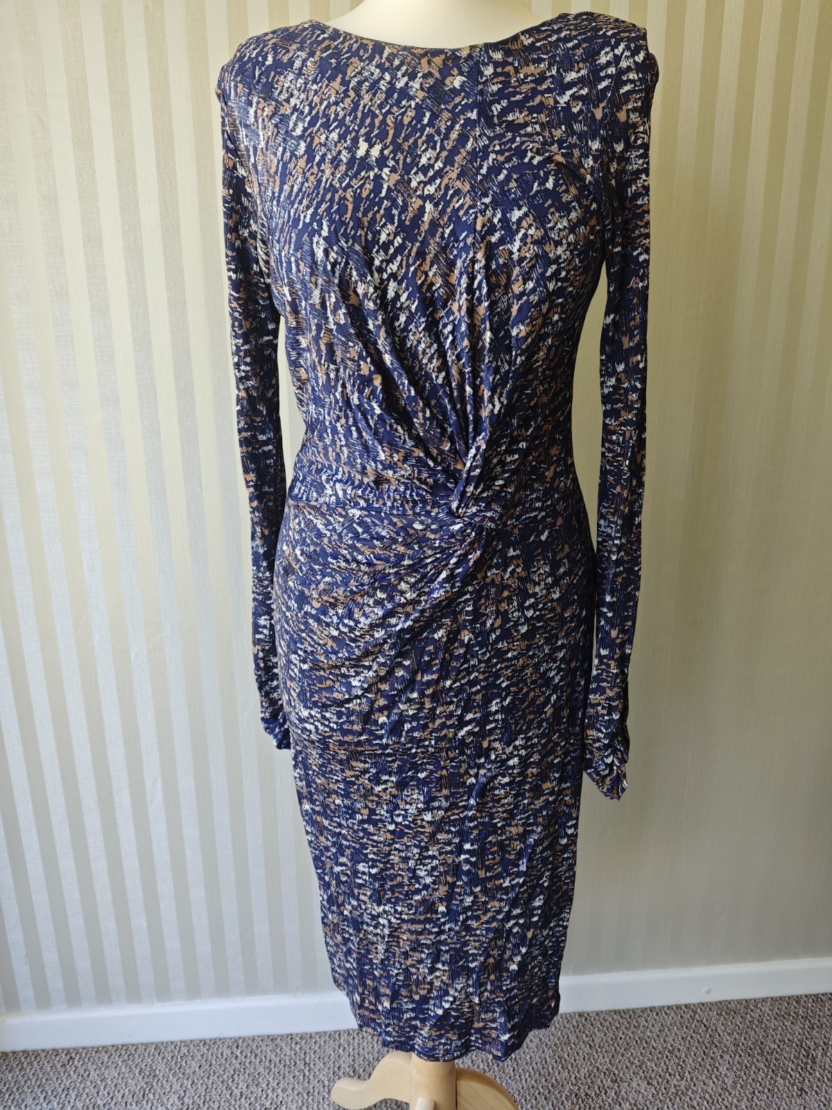 Ghost London Blue Bronze Ruched Formal Evening Dress Size 10 .