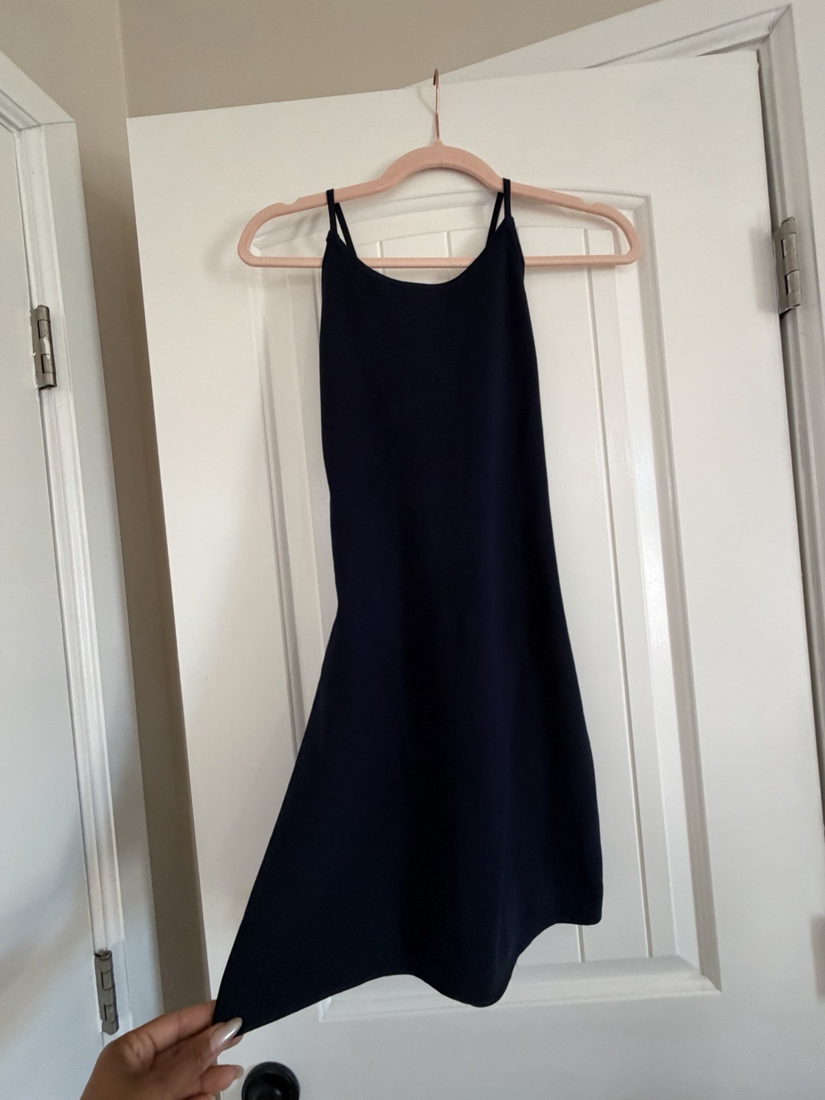 Babaton Aritzia Navy Knit Mini Dress Cross Back Strappy Size Small