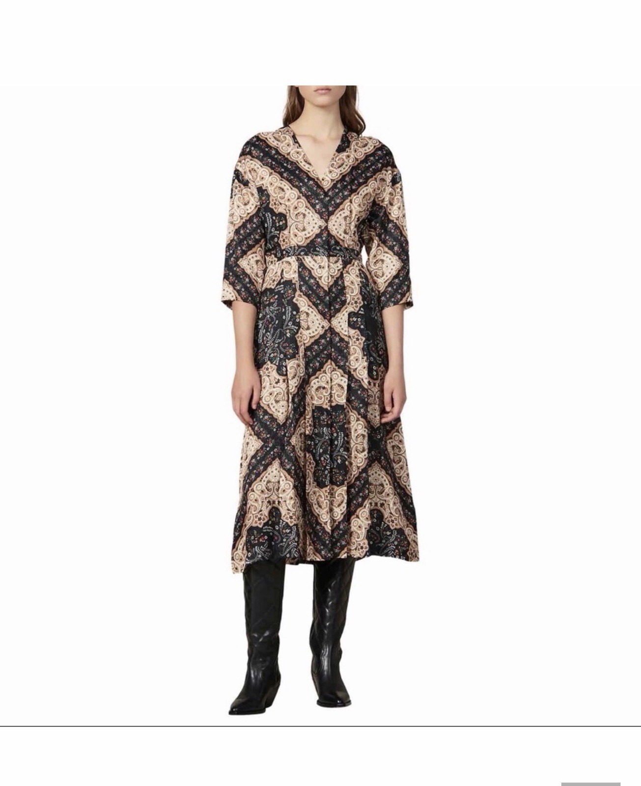 Sandro Paris “Steva” Printed Satin-Jacquard Midi Dress
