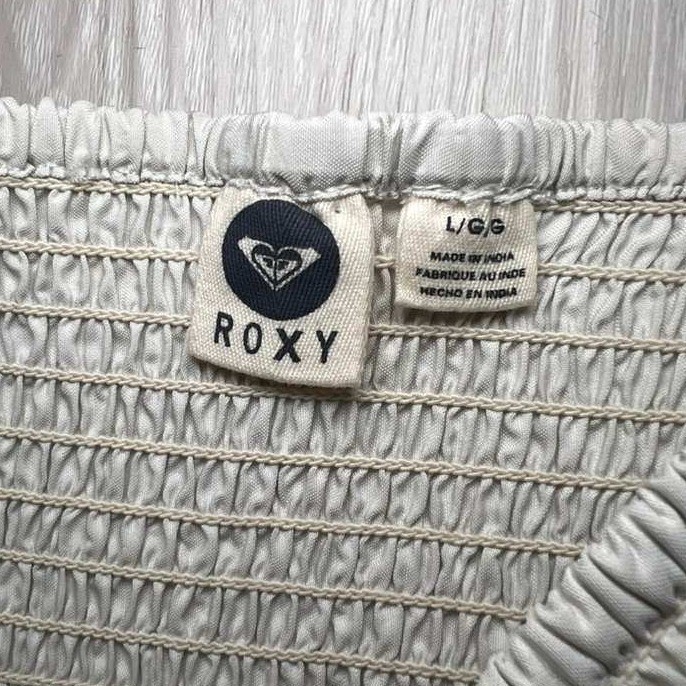 Roxy White Strapless Smocked Top Embroidered Tribal Border Dress L G G