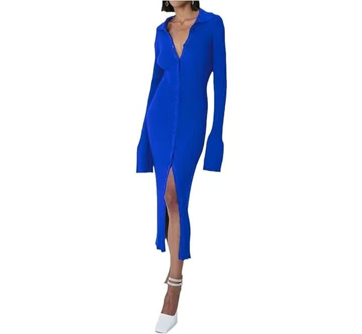MICAS Pulcykp Ladies Knit Dress Ladies Autumn and Winter Long Sleeve V-Neck L