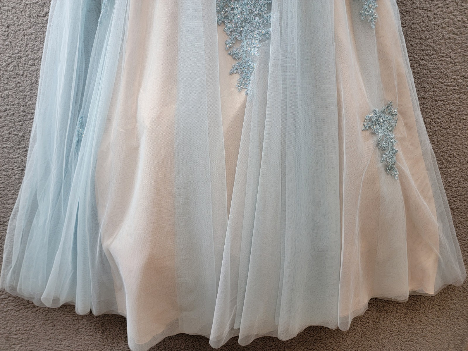 Say Yes Trendy Plus Size Strapless Embellished Gown 14W Pale Sky/Soft Peach