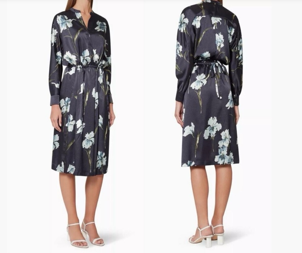 Vince Iris Print Faux Wrap Dress Blue Floral Print Midi Dress Size Medium