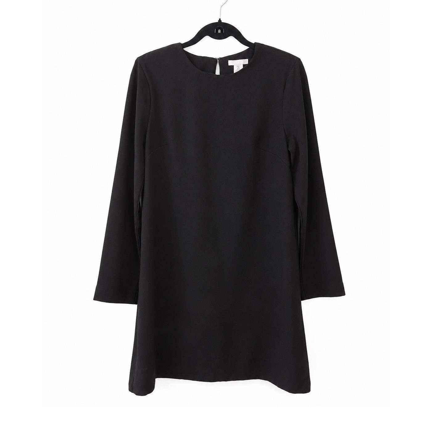 H&M Women’s Black Shift Dress Size S Woven Polyester Long Sleeve Round Neck Zip