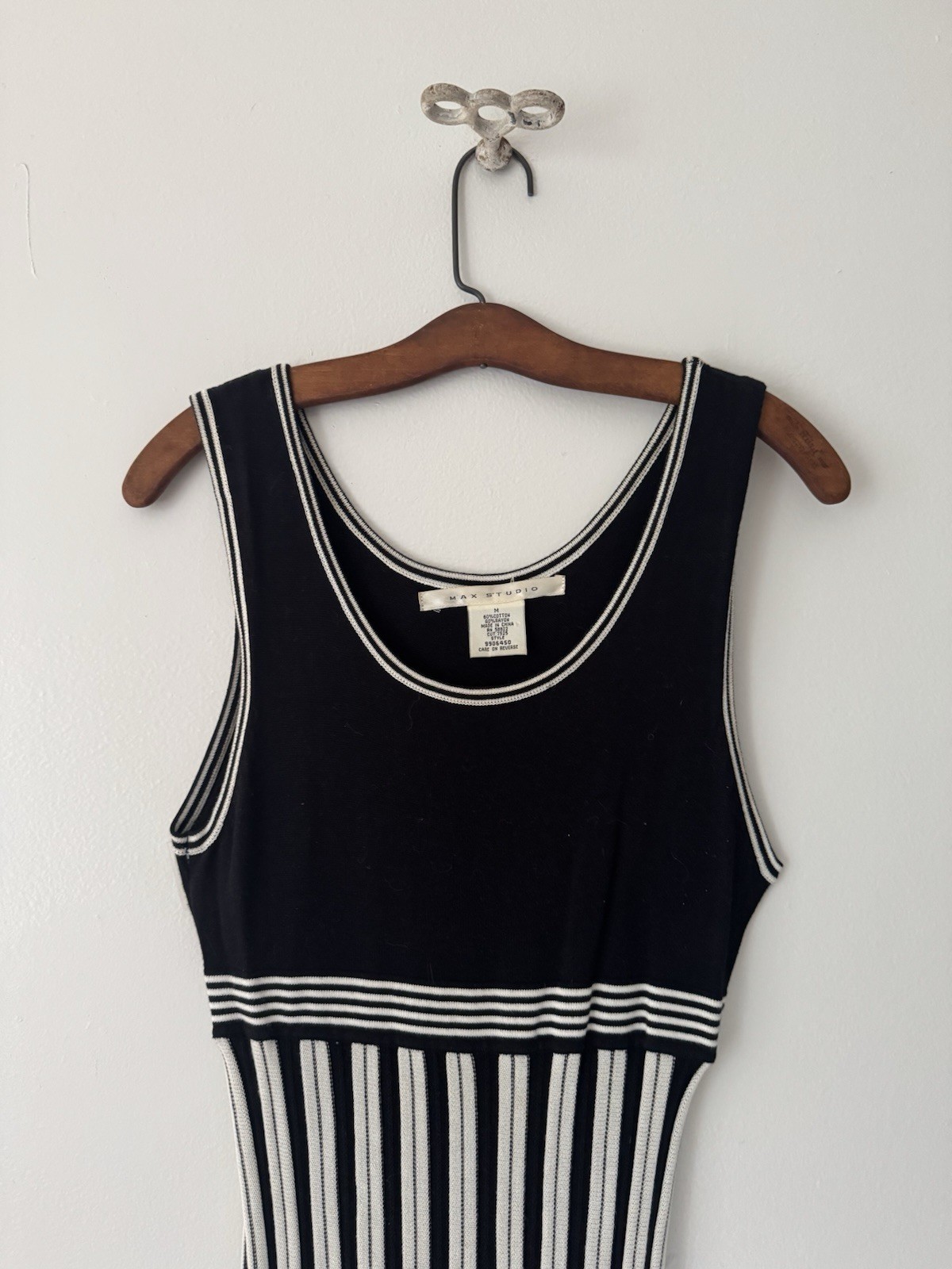 Max Studio Knit Black and White Striped Empire-waist Tank Dress