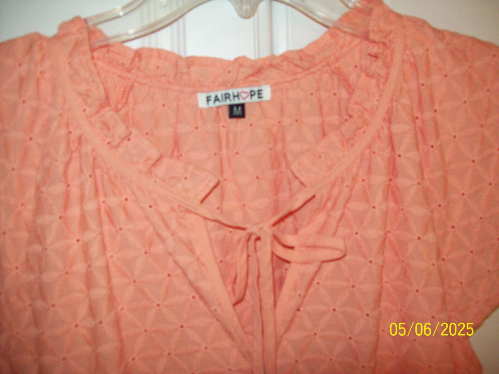 NWT FAIRHOPE Romantic PEACHY ORANGE Eyelet SS Midi Dress SZ M Bust 40″ (RC)