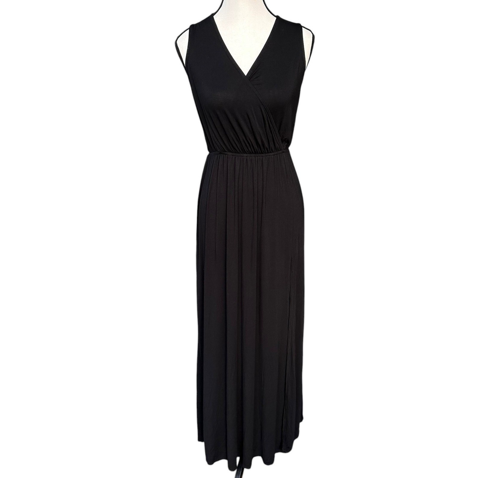 Lulus Black Surplice V-Neck Open Back Modal Maxi Dress Small Made in USA