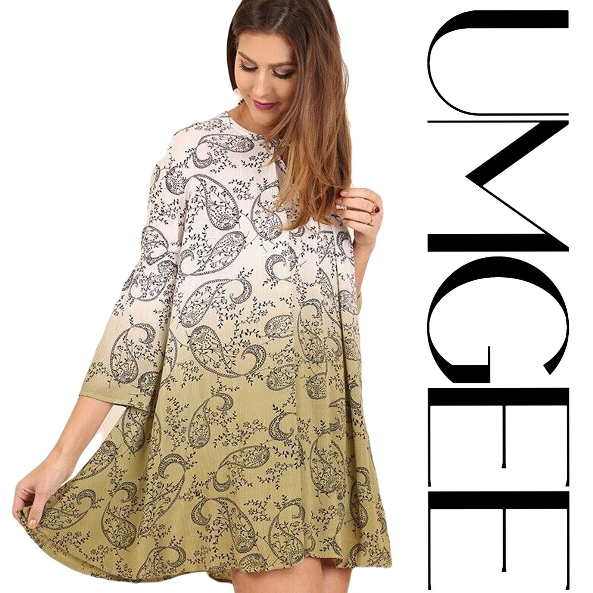 OVERSIZE S UMGEE SAGE OMBRE Dip Dye Button Keyhole Dress/Tunic BH