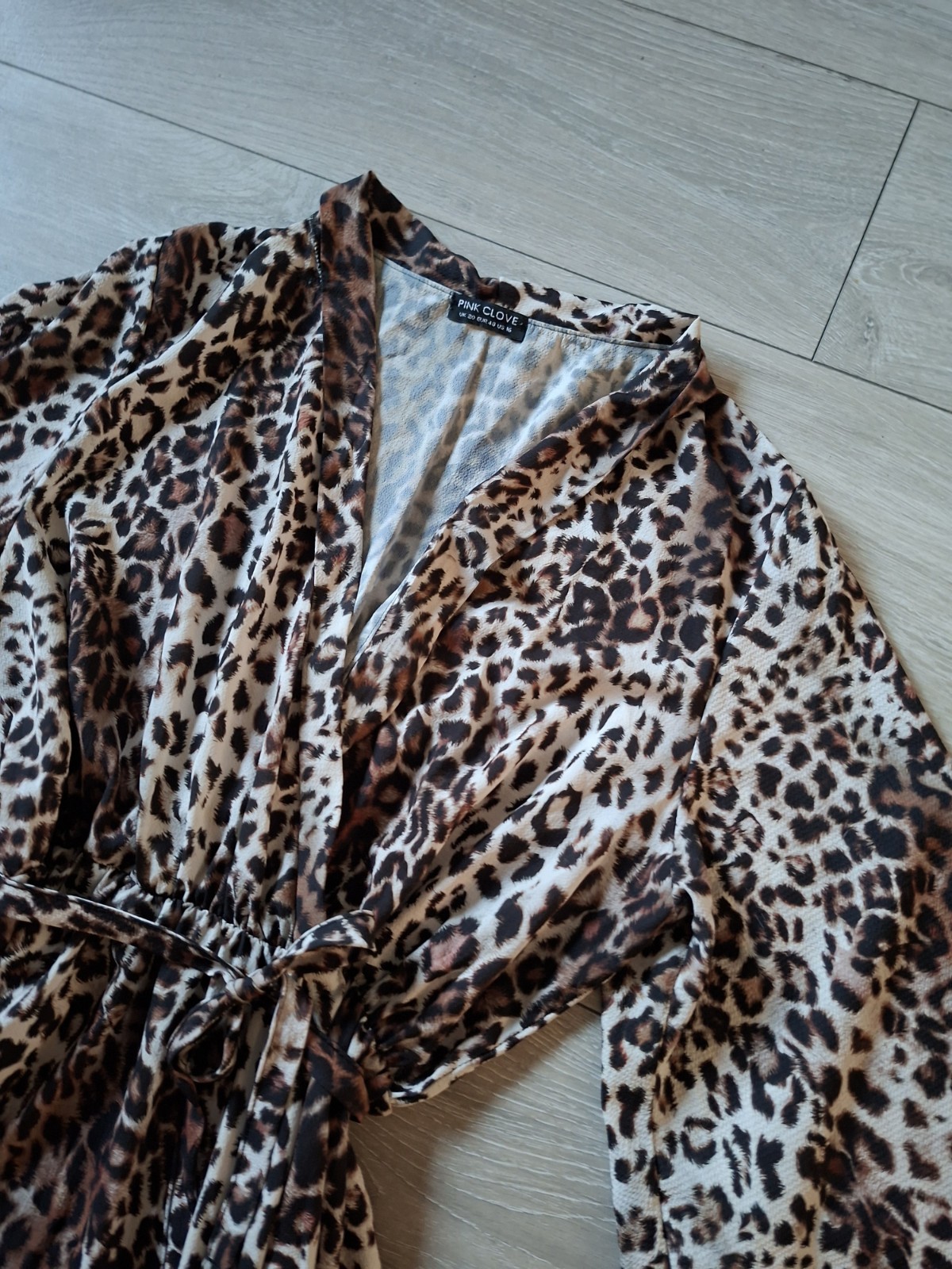 Pink Clove Beige Leopard Print Stretch Flared Dress Holiday Smart Party UK20