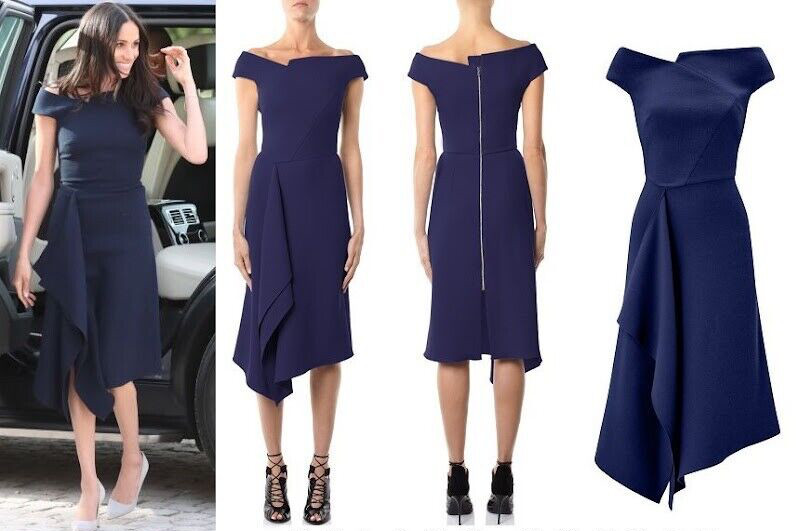 UK 6 US 2 Roland Mouret Barwick Midi Dress Navy Blue £1,350 BNWT RARE ASO
