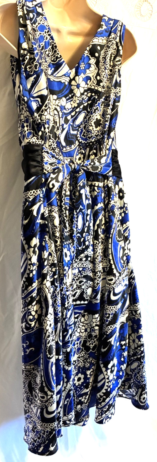 Dressbarn Satin Floral Dress Size- 16 Fully Lined Adjustable Waist Tie NICE !