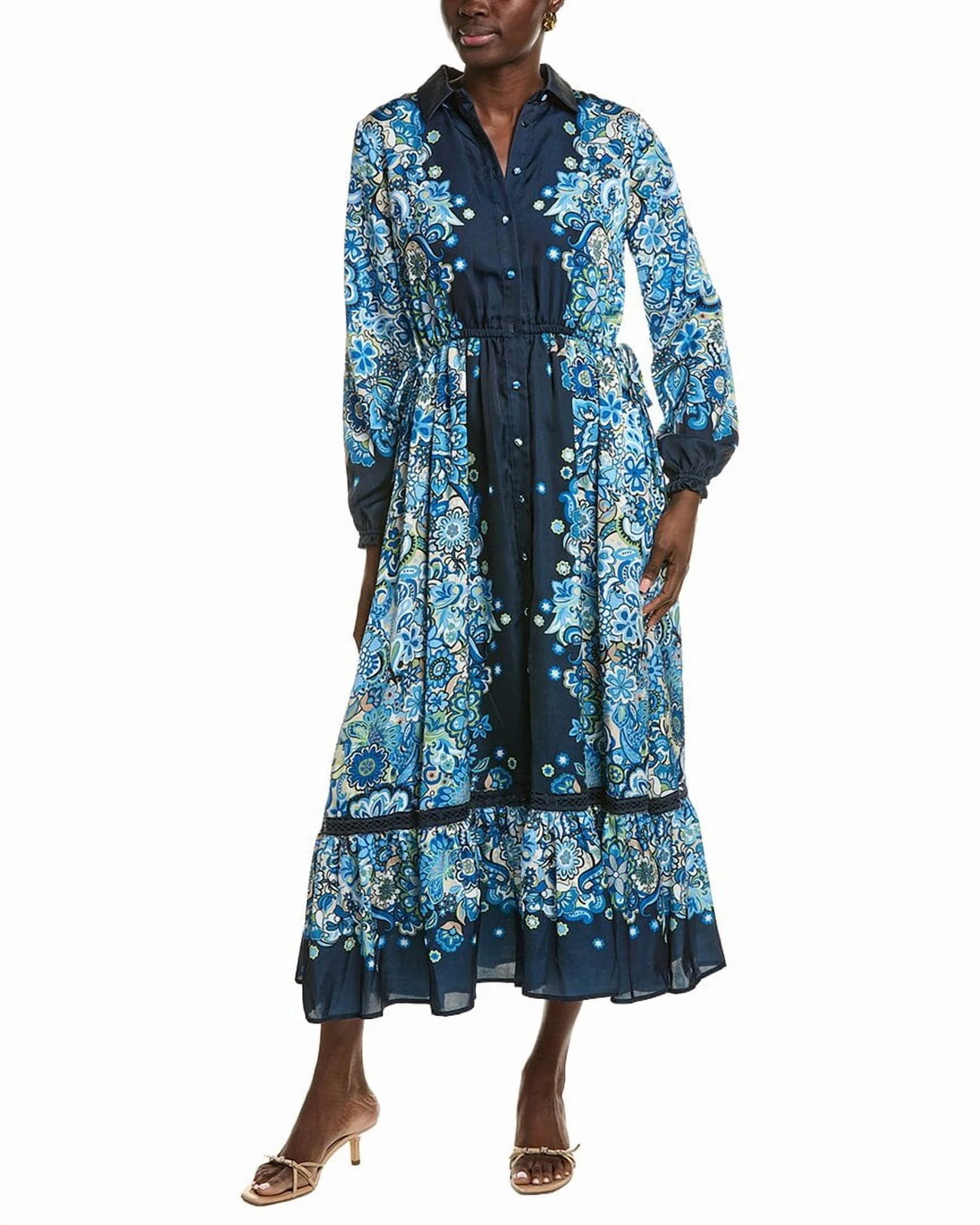 T Tahari Garden Bloom Button Down Maxi Dress Women’s