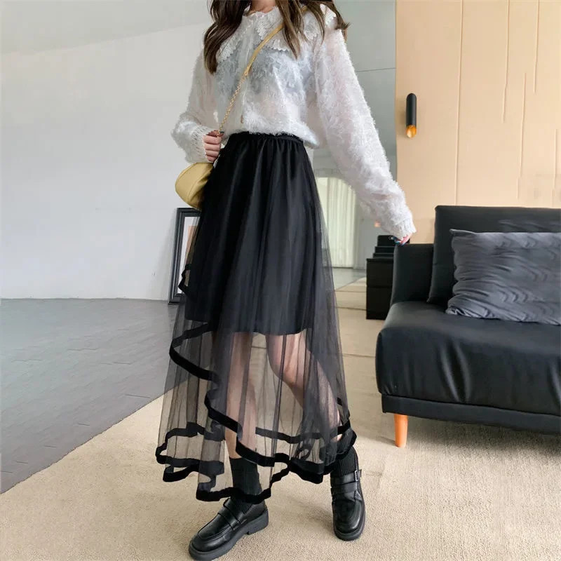 New Style Tulle Skirt Spliced Irregular Cake Skirt for Women Spring Autumn High-