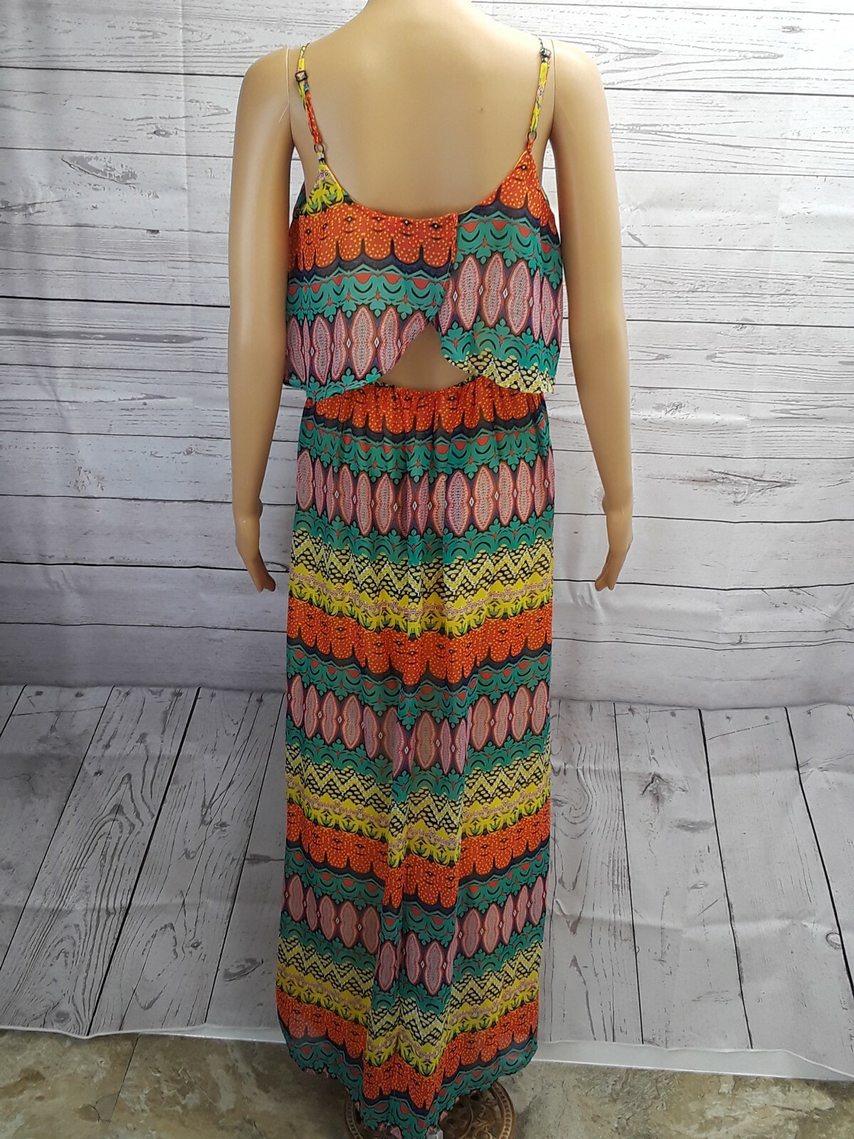 Y2K Red Camel Maxi Dress XS Spaghetti Strap Open Back Multicolor New $46.00
