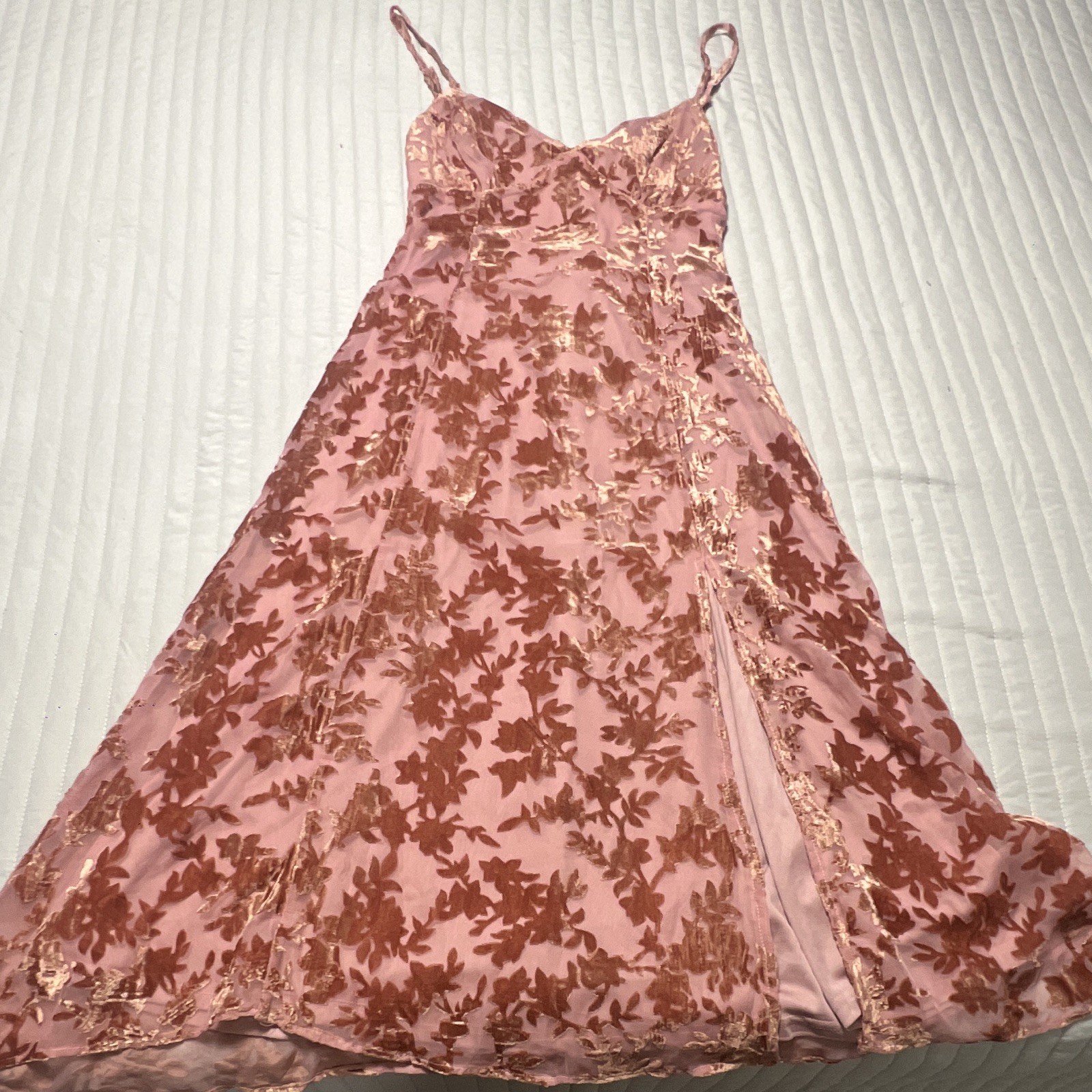 Lulus Pink Floral Lace A-Line Dress Strappy V-Neck Midi Zip Lined M