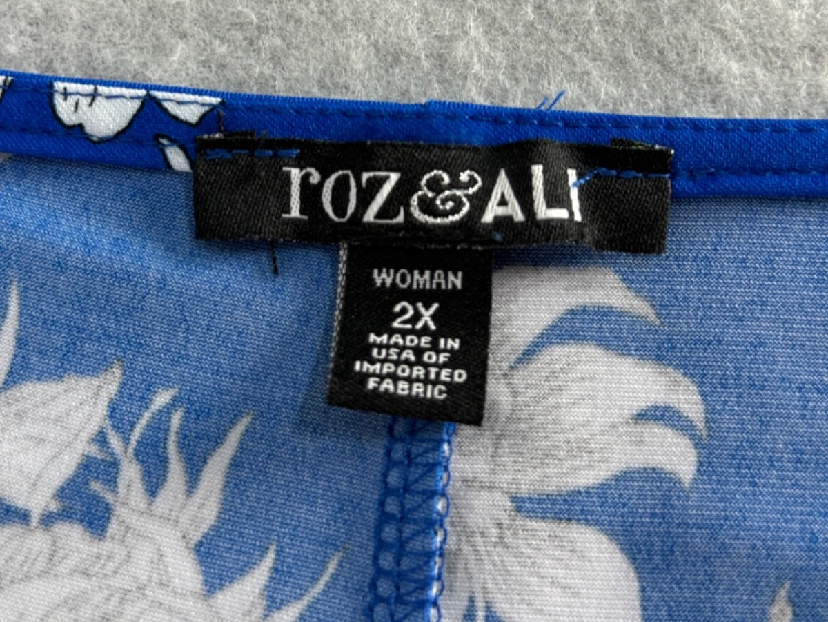 Roz & Ali Womens Dress Floral Shift Swing StretchBlue White Floral Sz 2X Pre-Own