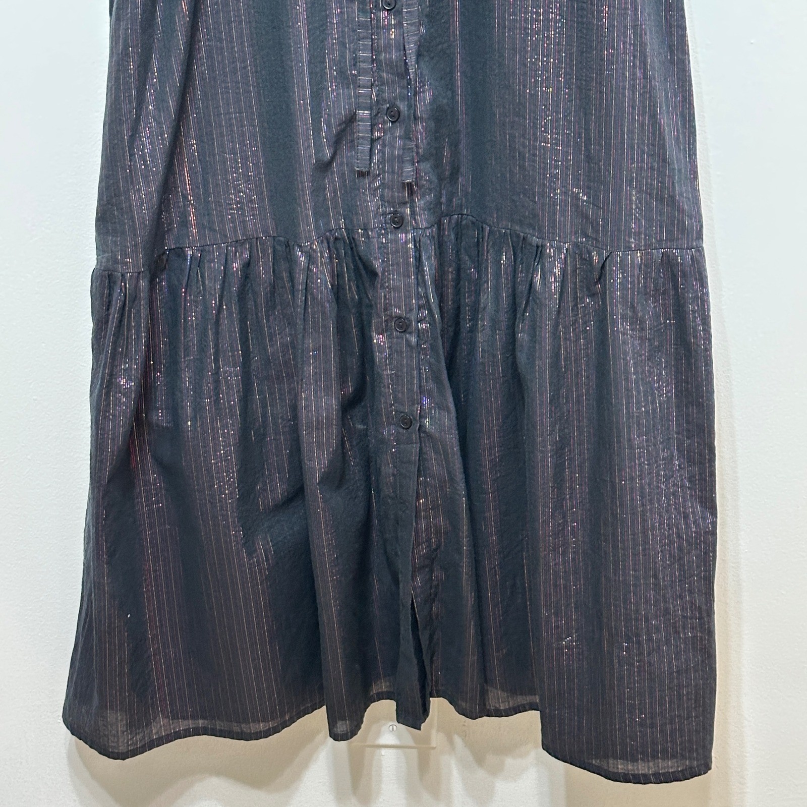 Emerson Fry Lucy Maxi Dress Womens Small Rainbow Black Lurex Cotton Puff Sleeve